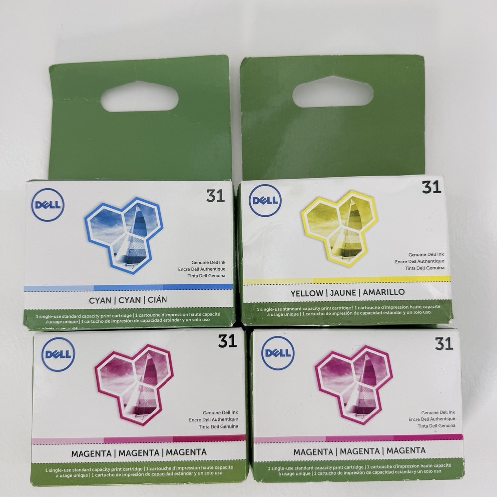 Genuine Dell Series 31 Ink Cartridges Lot of 4 Cyan Yellow 2 Magenta New Sealed